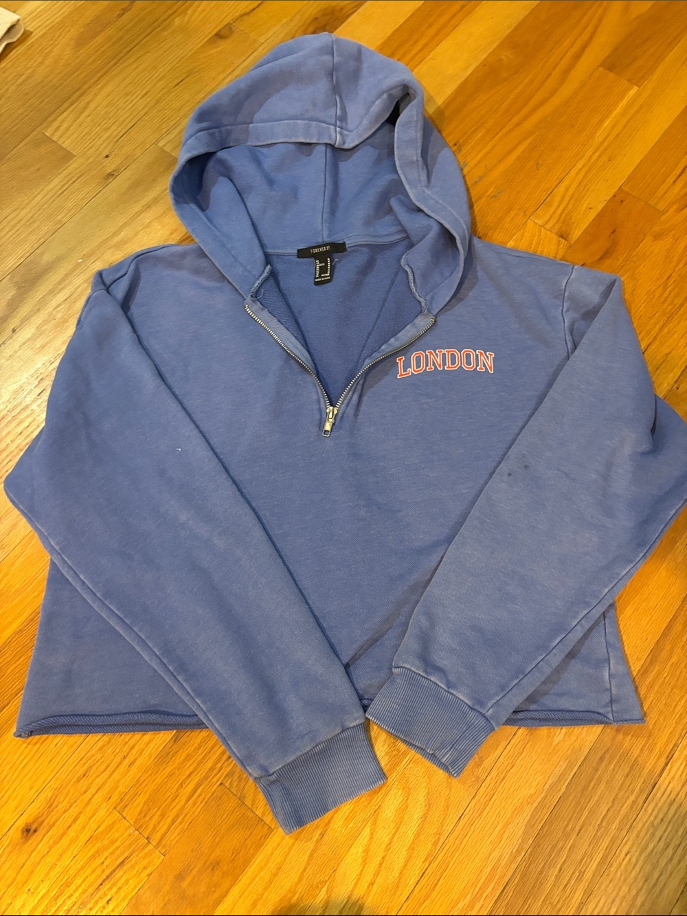 London Embroidered Half-Zip Hoodie Sweater - Blue